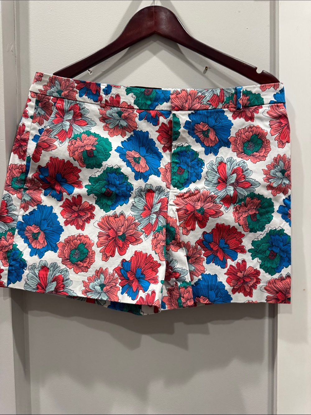 Banana Republic Floral Cotton Shorts in White, Red, Blue, Green